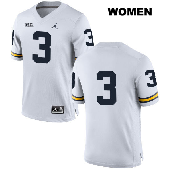 Women's NCAA Michigan Wolverines Rashan Gary #3 No Name White Jordan Brand Authentic Stitched Football College Jersey YO25E87NP